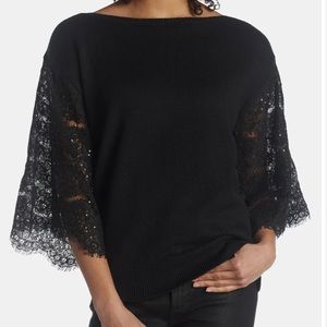 Vince Camuto Black Sweater with Lace Sleeves L